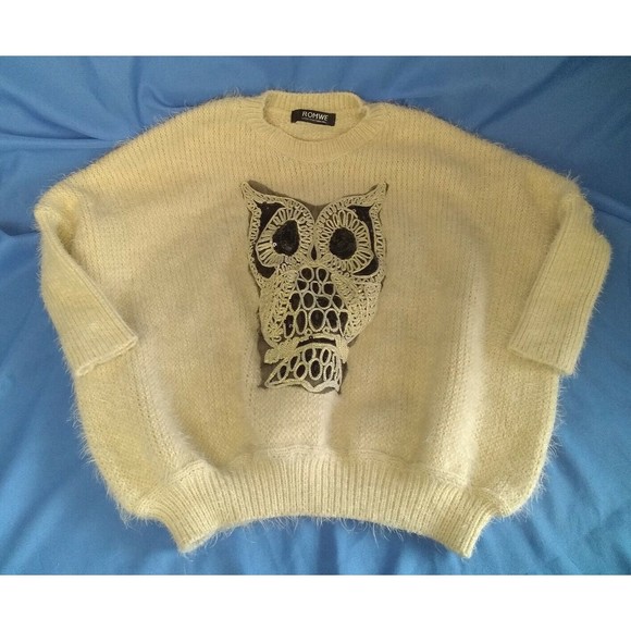ROMWE Sweaters - Women's Romwe Sweater Beaded Twinkling Owl Beige Super Soft